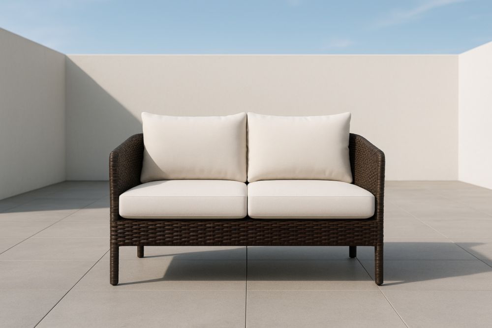 Canapé de Jardin 2 Places Résine Tressée Brun Foncé et Écru