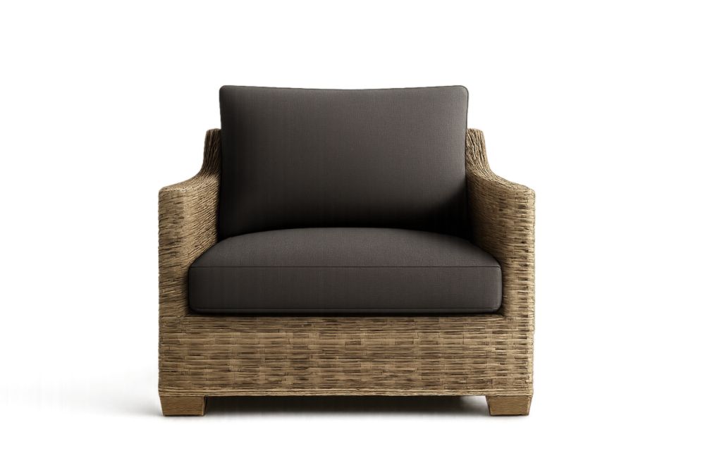 Fauteuil de jardin en rotin et polyester gri