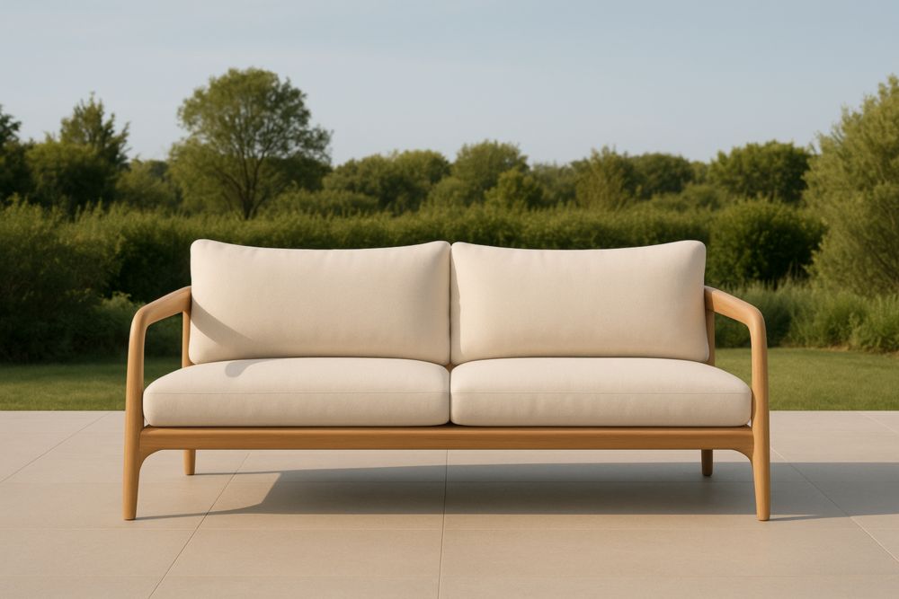 Canapé 2 Places Bois massif Tissu Beige