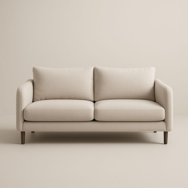 Canapé 2 places tissu beige pieds en bois