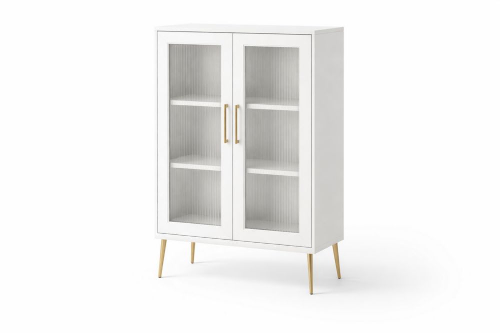 Vitrine en MDF avec portes en verre cannelé et pieds en métal