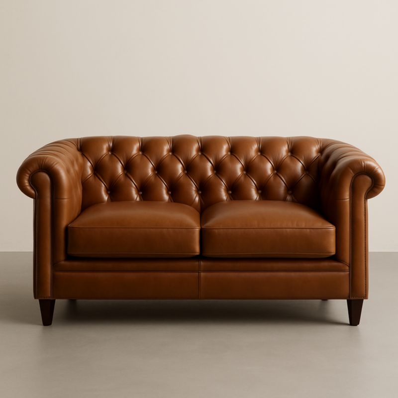 Canapé Chesterfield en Cuir Brun 2 Places