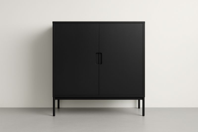 Armoire de rangement en chêne placage et métal noir 100x40x110 cm