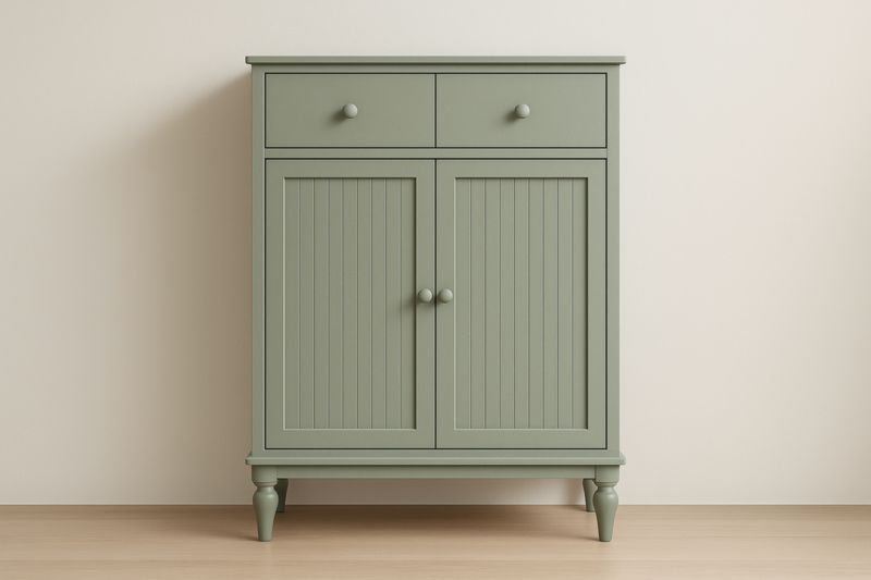 Meuble de rangement bois vert 2 portes 2 tiroirs