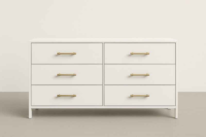 Commode 6 Tiroirs Blanc avec Poignées en Métal