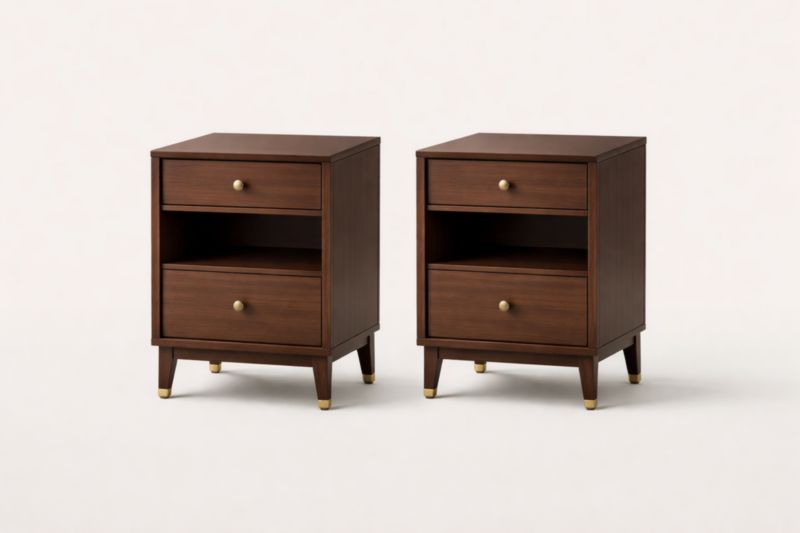 Set de 2 Tables de Chevet en Bois de Noyer avec 2 Tiroirs