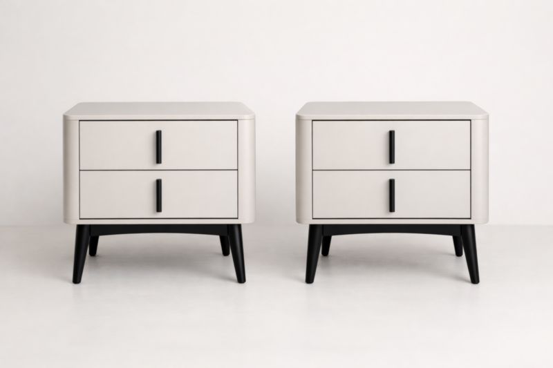 Ensemble de 2 tables de chevet en bois avec 2 tiroirs Gris/Noir