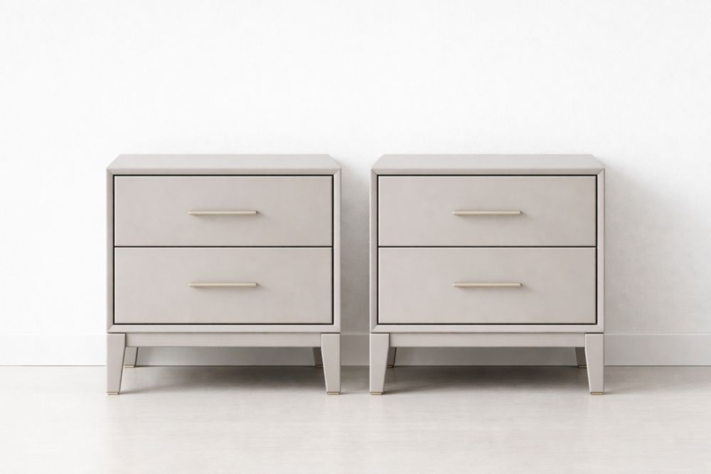 Ensemble de 2 Tables de Nuit avec 2 Tiroirs Bois Gris