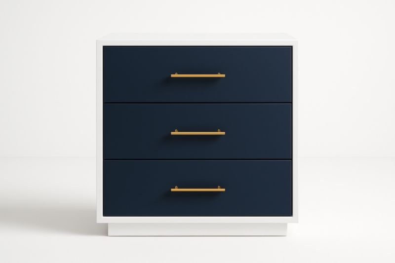 Commode en Bois et Métal à 3 Tiroirs Bleu et Blanc