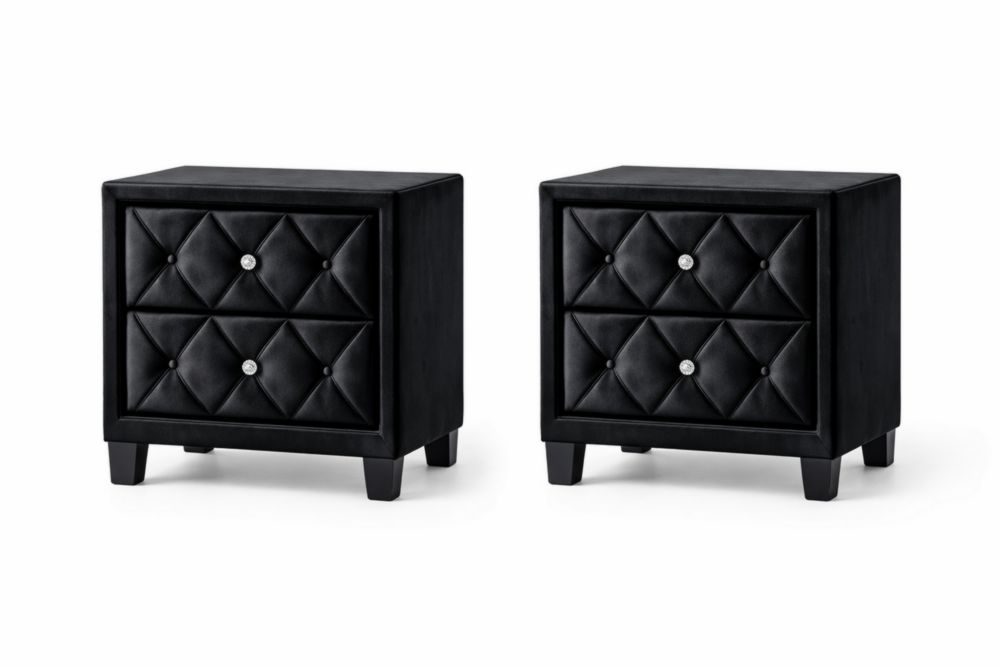 Tables de Chevet en PU Noir avec 2 Tiroirs (Lot de 2)