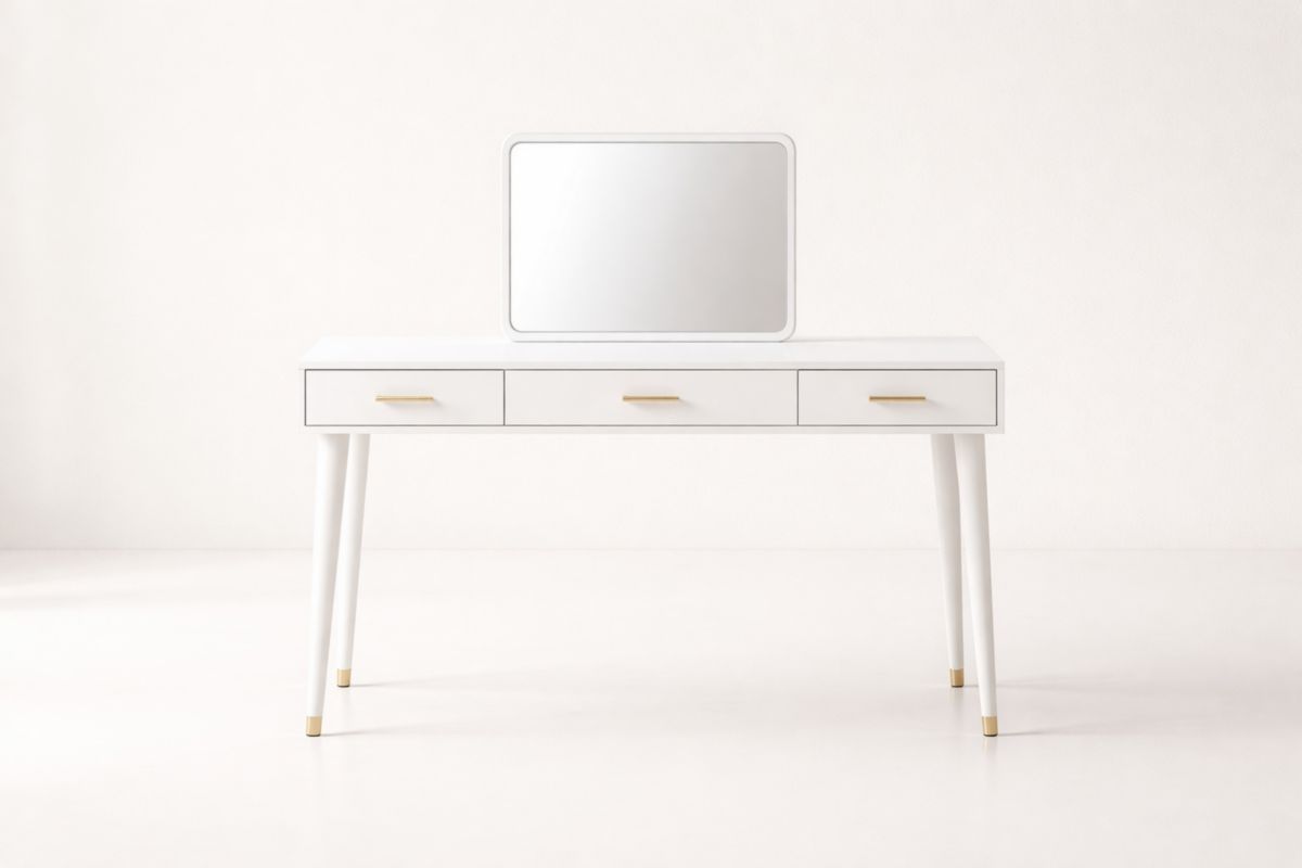 Coiffeuse en MDF Blanc avec Miroir Amovible et Tiroirs