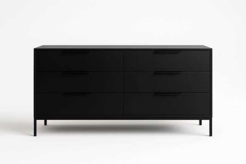 Commode noire en MDF et métal à 6 tiroirs  140 × 45 × 80 cm