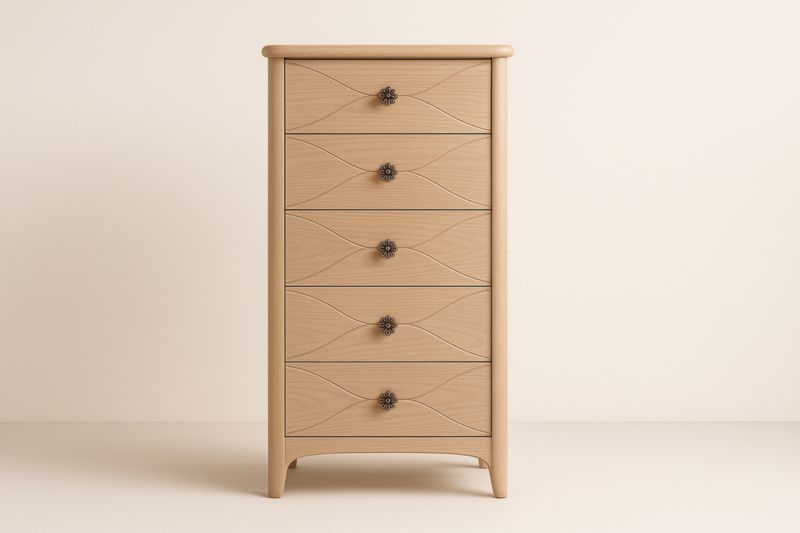 Commode en Bois Clair 5 Tiroirs 120x60x40cm