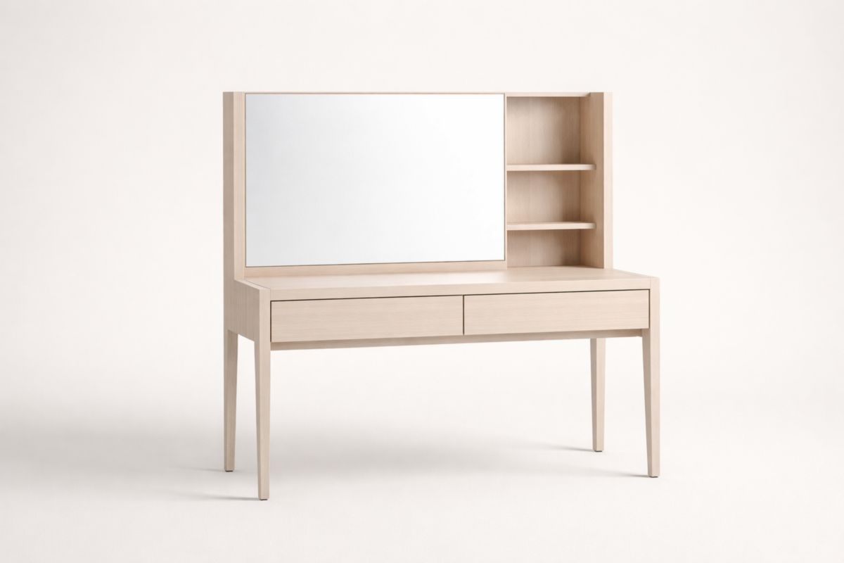 Coiffeuse en Chêne Clair avec Miroir 2 Tiroirs