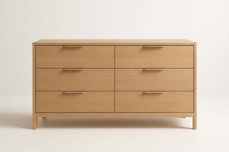 Commode 6 tiroirs en bois de chêne avec poignées en métal