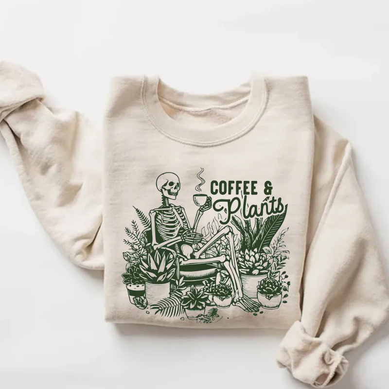 Skeleton Coffee And Plants Sweatshirt