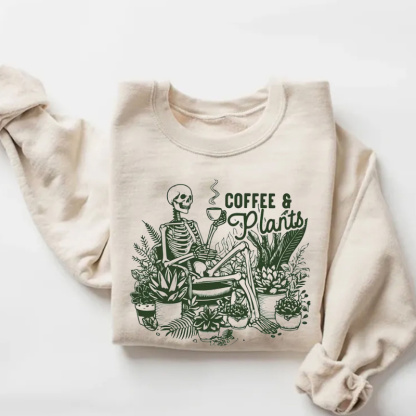 Skeleton Coffee And Plants Sweatshirt