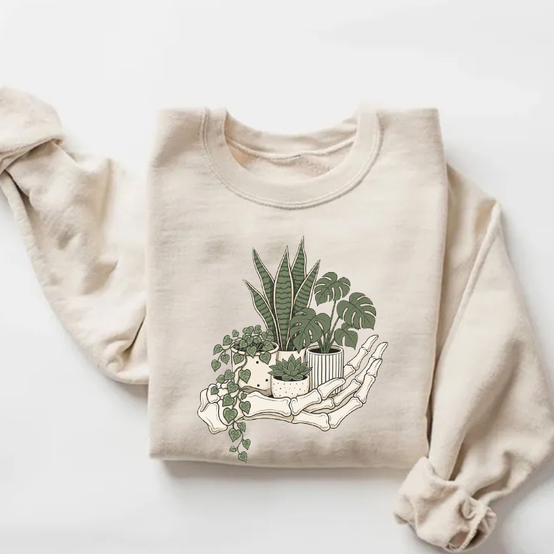 Skeleton Hand Cradling Potted Plants Sweatshirt