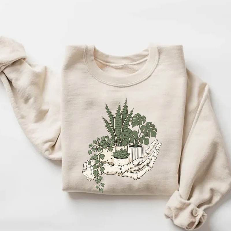 Skeleton Hand Cradling Potted Plants Sweatshirt