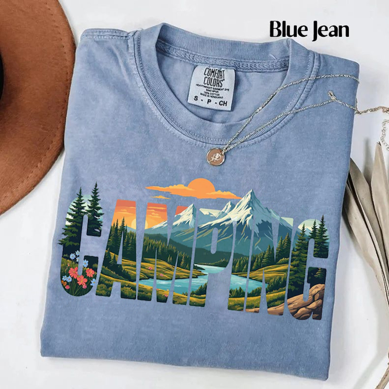 Mountain Landscape Graphic Camping T-shirt