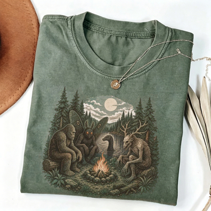 Funny Bigfoot Mothman Camping T-shirt