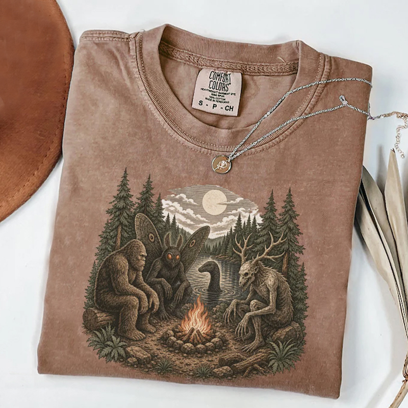 Funny Bigfoot Mothman Camping T-shirt