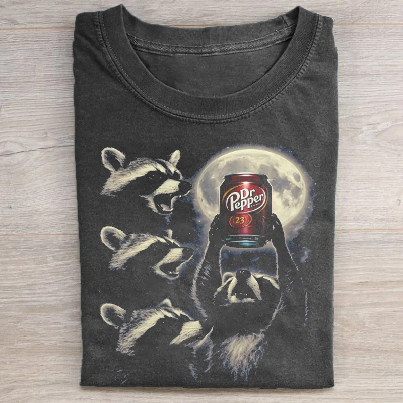 Raccoon Dr Pepper Moon Graphic T-shirt