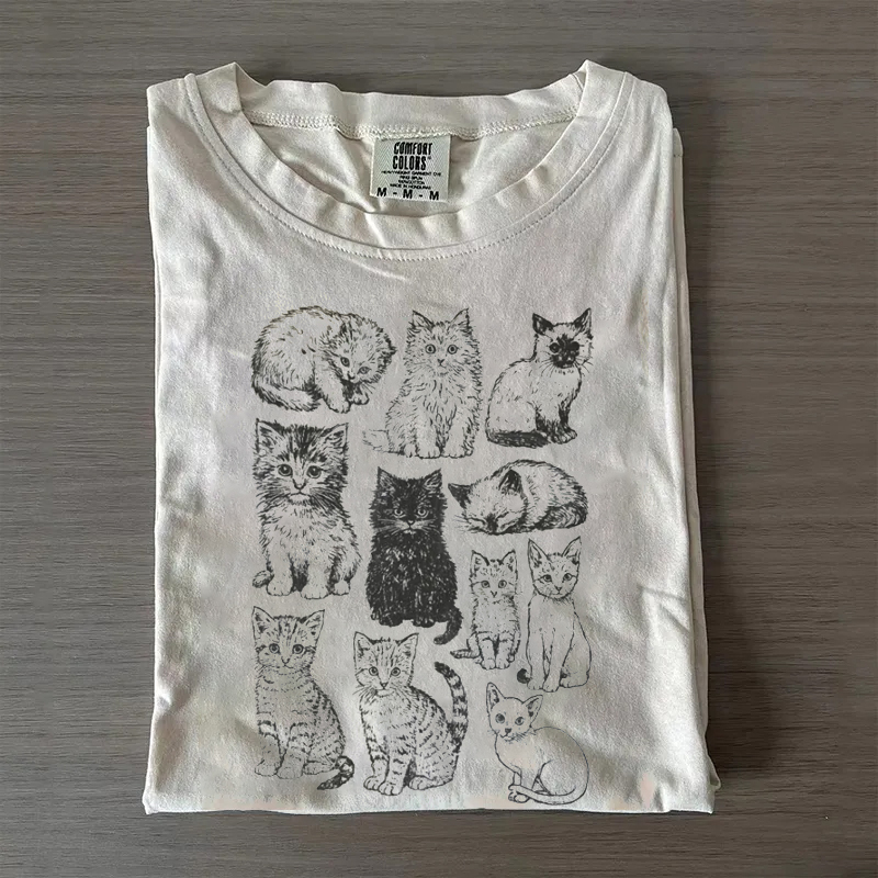 Cats 90s Vintage Tattoo Style T-Shirt