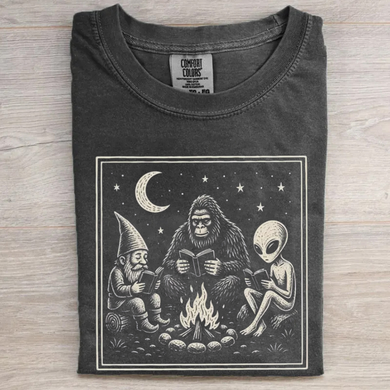 Bigfoot Alien Gnome Campfire T-shirt