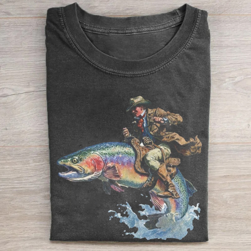 Cowboy Riding Rainbow Trout T-shirt