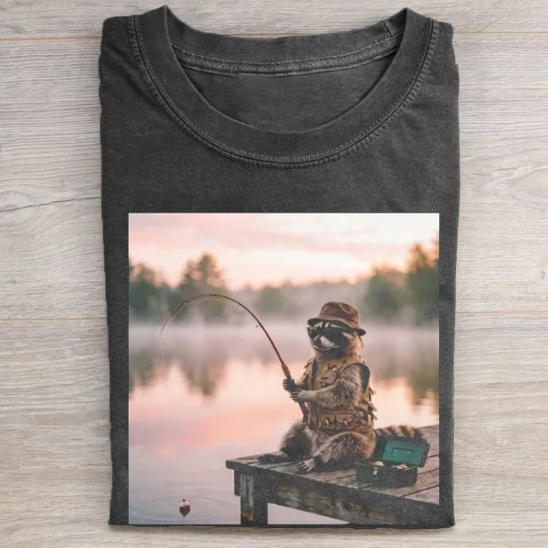 Funny Raccoon Fishing Meme T-shirt