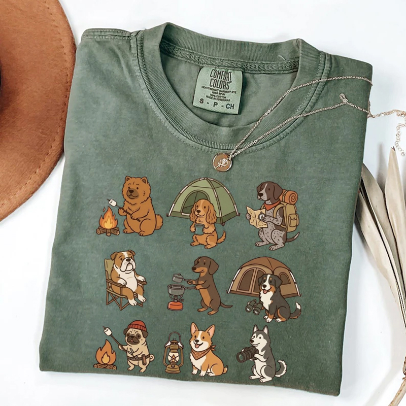 Cute Dog Graphic Camping T-shirt