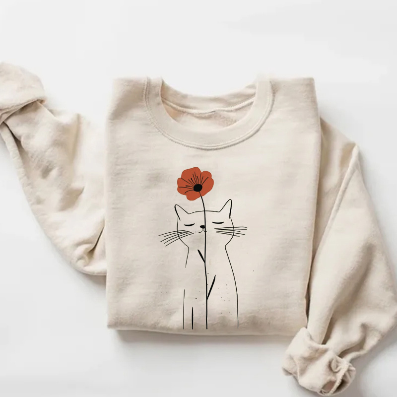 Minimalist Cat Flower Sweatshirt