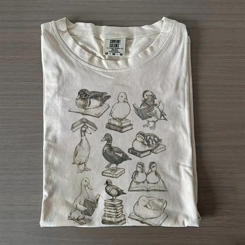 Retro Reading Ducks Graphic T-shirt