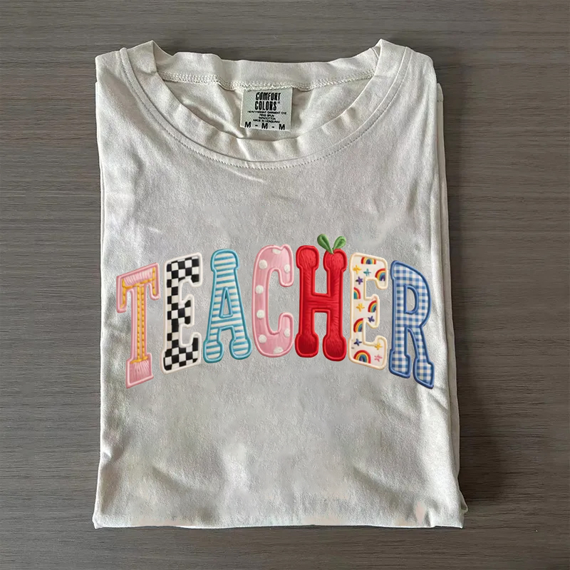 Faux Embroidered Teacher T-shirt