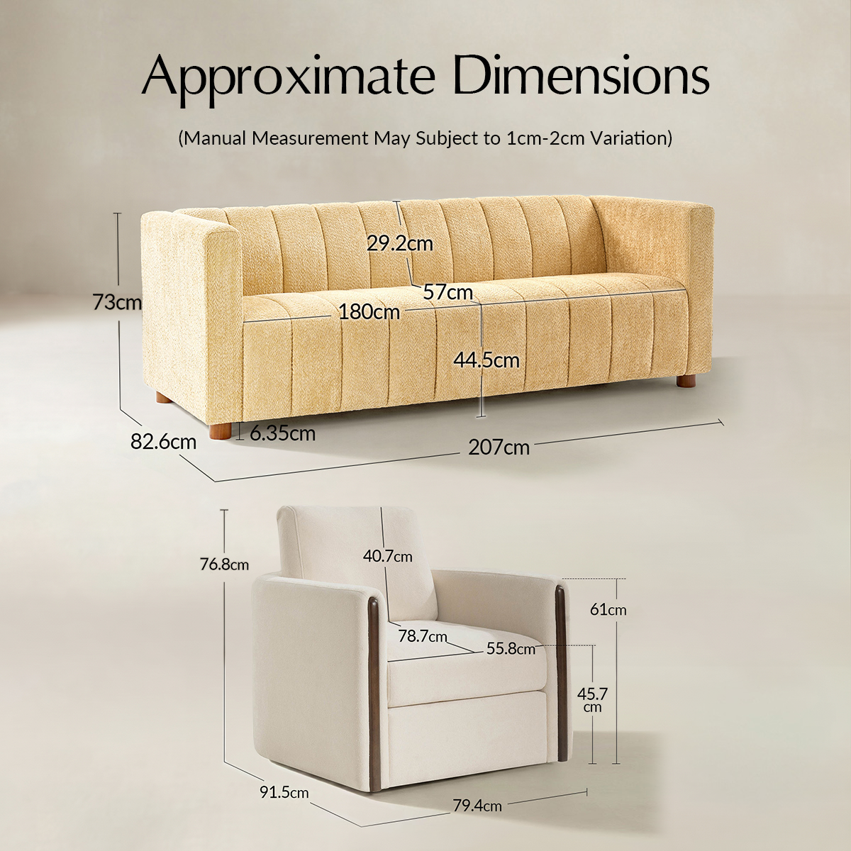 Harlow 2-Piece Living Room Set With Sofa And Armchair