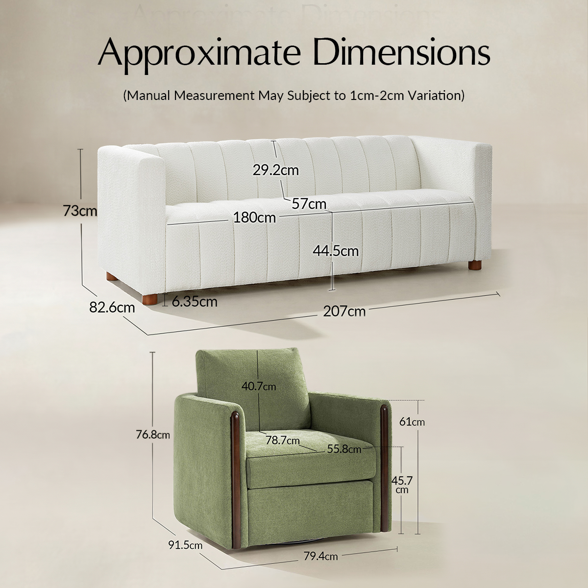 Harlow 2-Piece Living Room Set With Sofa And Armchair