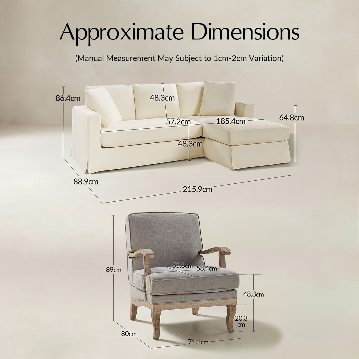 Hadley 2-Piece Living Room Set With Corner sofa And Armchair