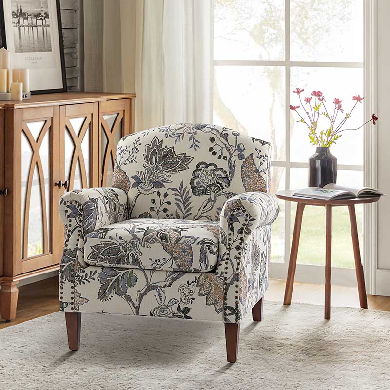 Matteo Floral Upholstered Accent Armchair with Nailhead Trim