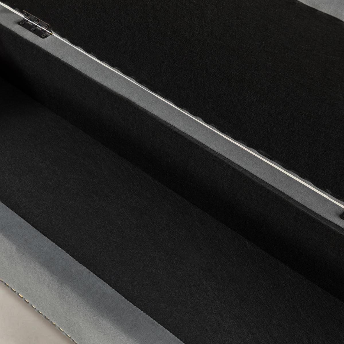 Lenore Velvet Upholstered Storage Bench with Gold Base & Nailhead Trim