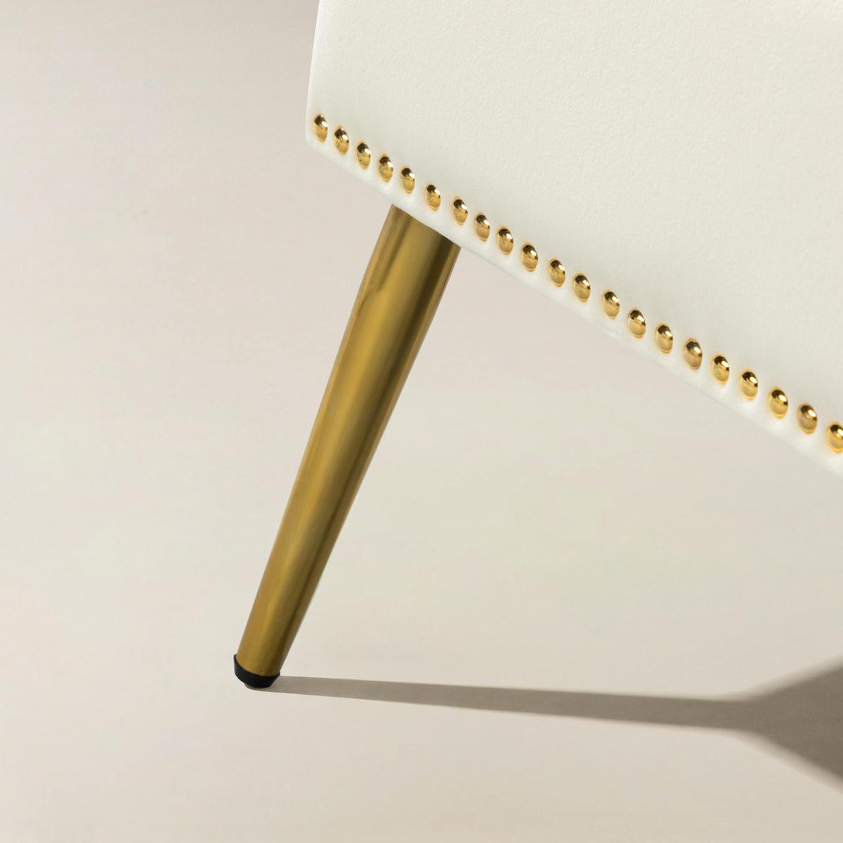 Lenore Velvet Upholstered Storage Bench with Gold Base & Nailhead Trim