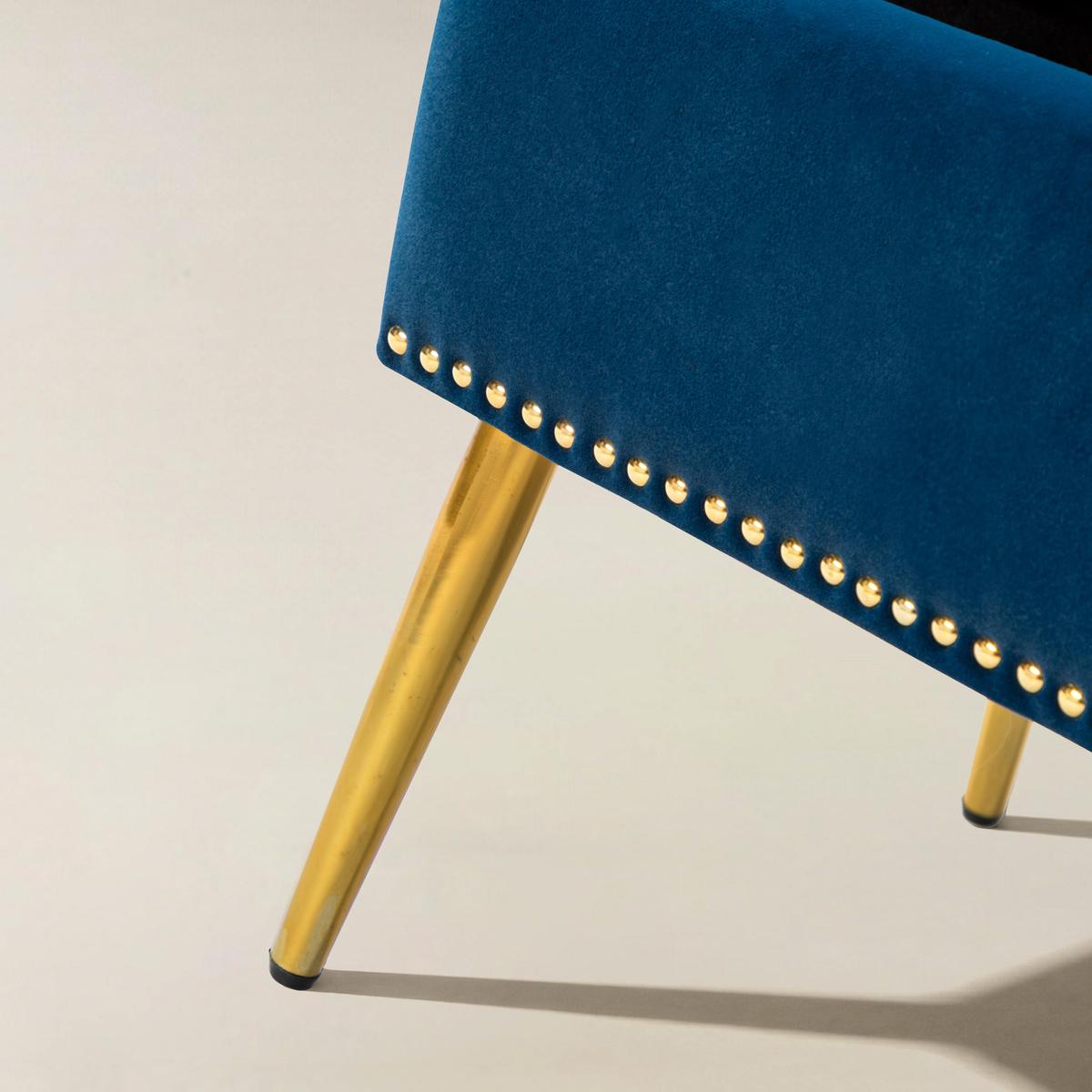 Lenore Velvet Upholstered Storage Bench with Gold Base & Nailhead Trim