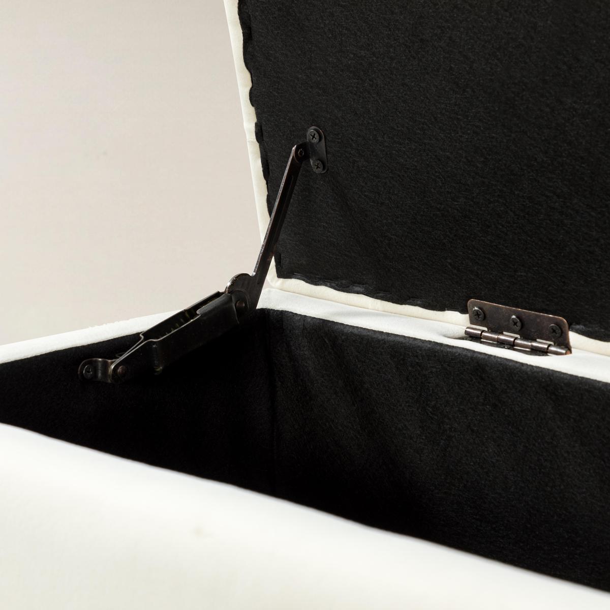 Lenore Velvet Upholstered Storage Bench with Gold Base & Nailhead Trim