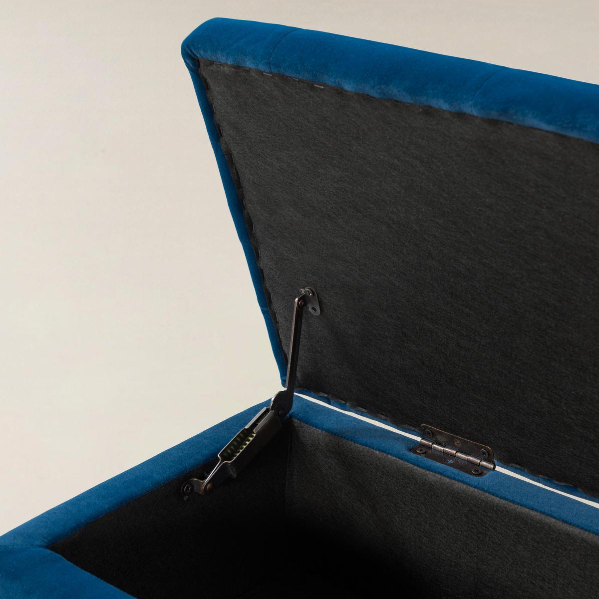 Lenore Velvet Upholstered Storage Bench with Gold Base & Nailhead Trim