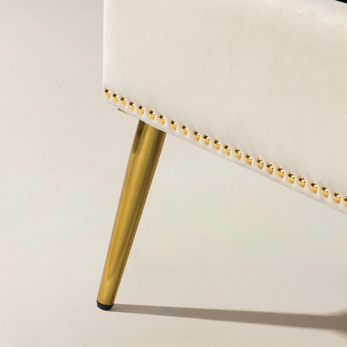 Lenore Velvet Upholstered Storage Bench with Gold Base & Nailhead Trim