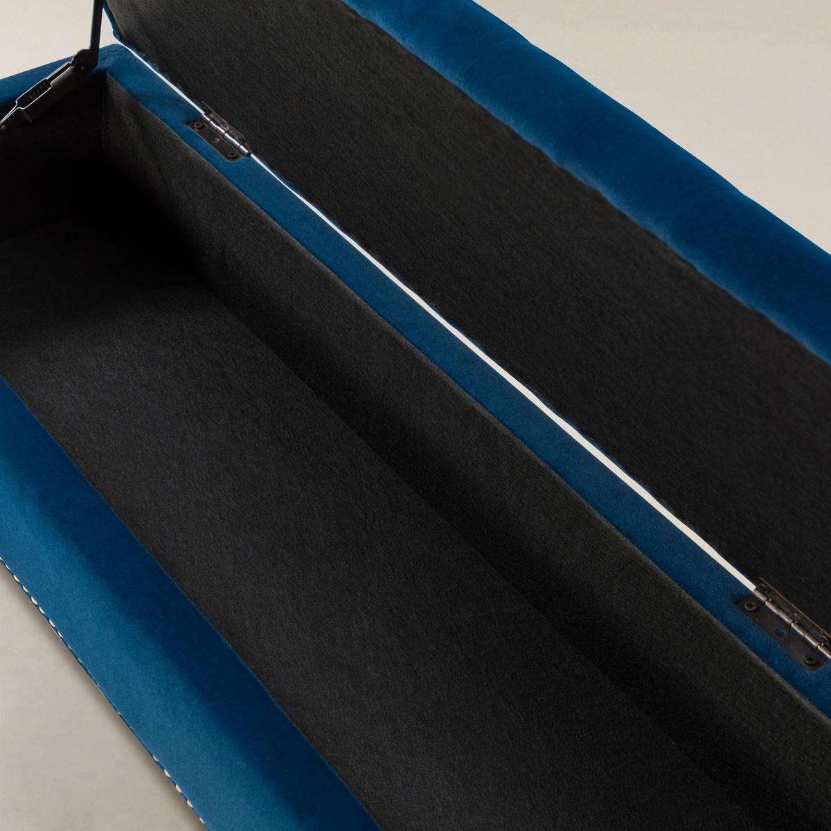 Lenore Velvet Upholstered Storage Bench with Gold Base & Nailhead Trim