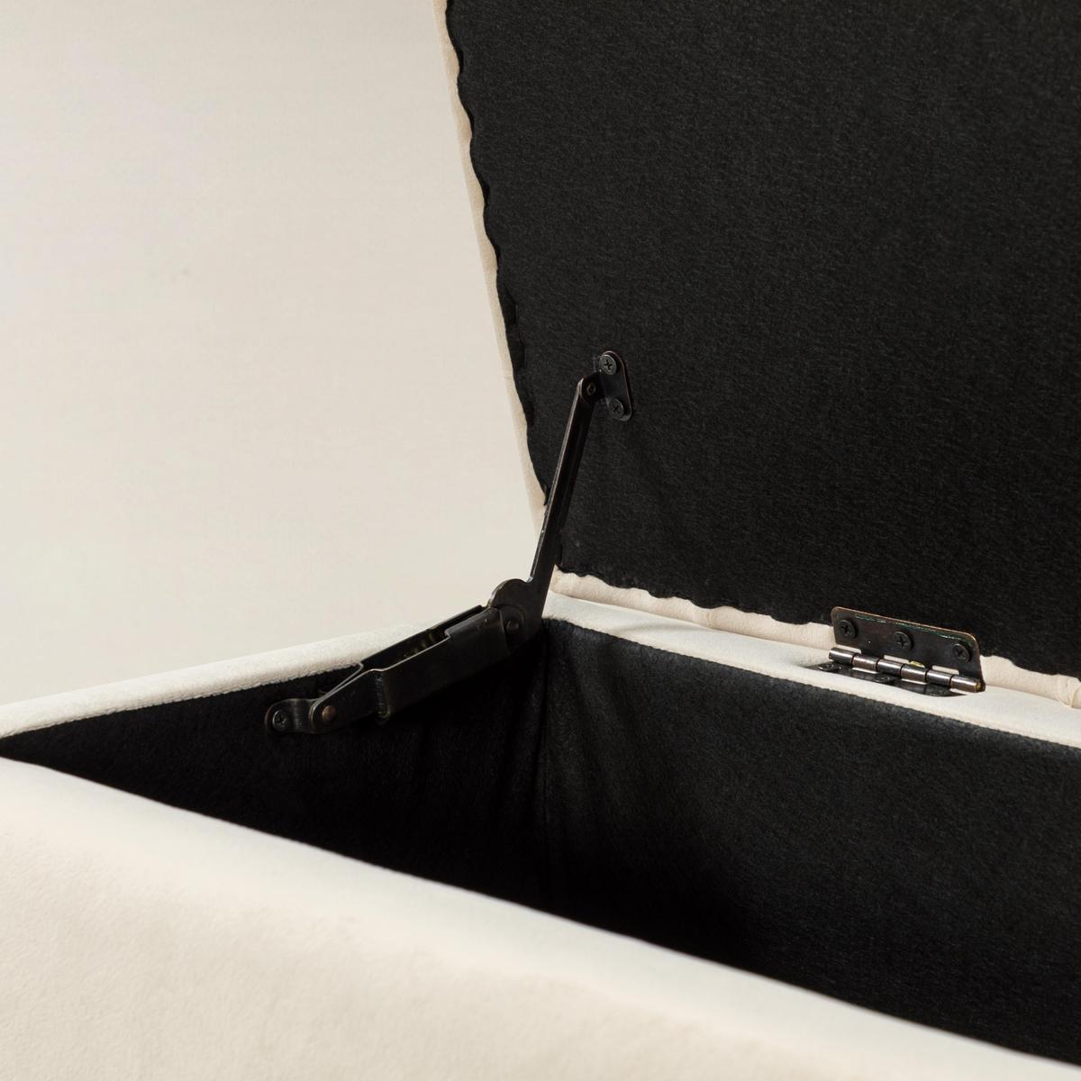 Lenore Velvet Upholstered Storage Bench with Gold Base & Nailhead Trim