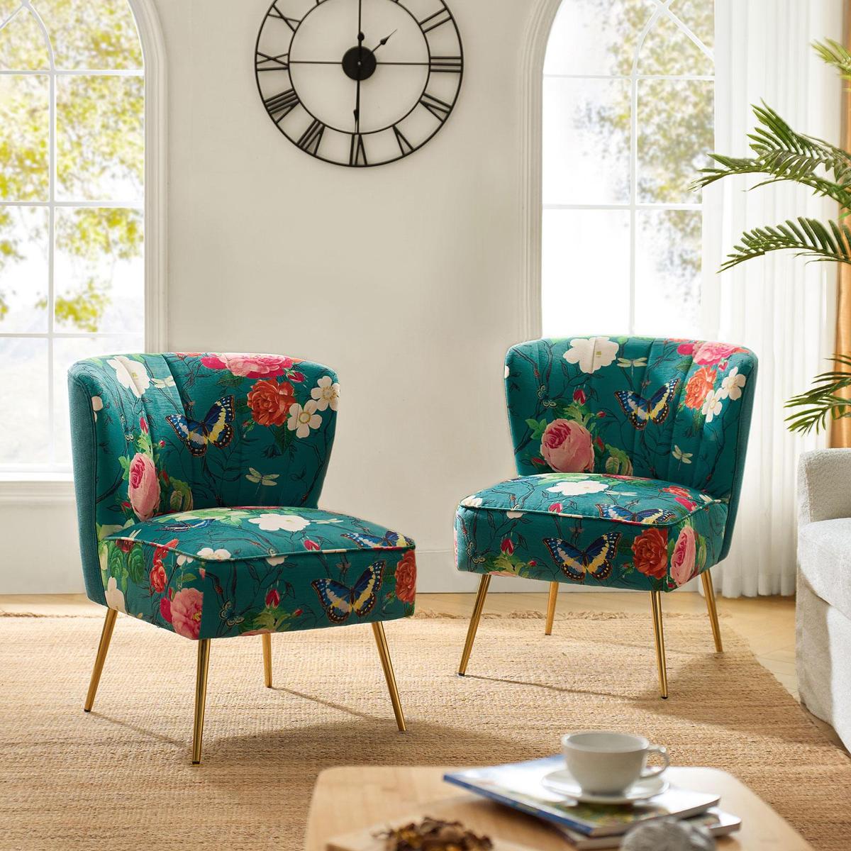 Coraline Elegant Comfort in a Wingback Floral Accent Chair