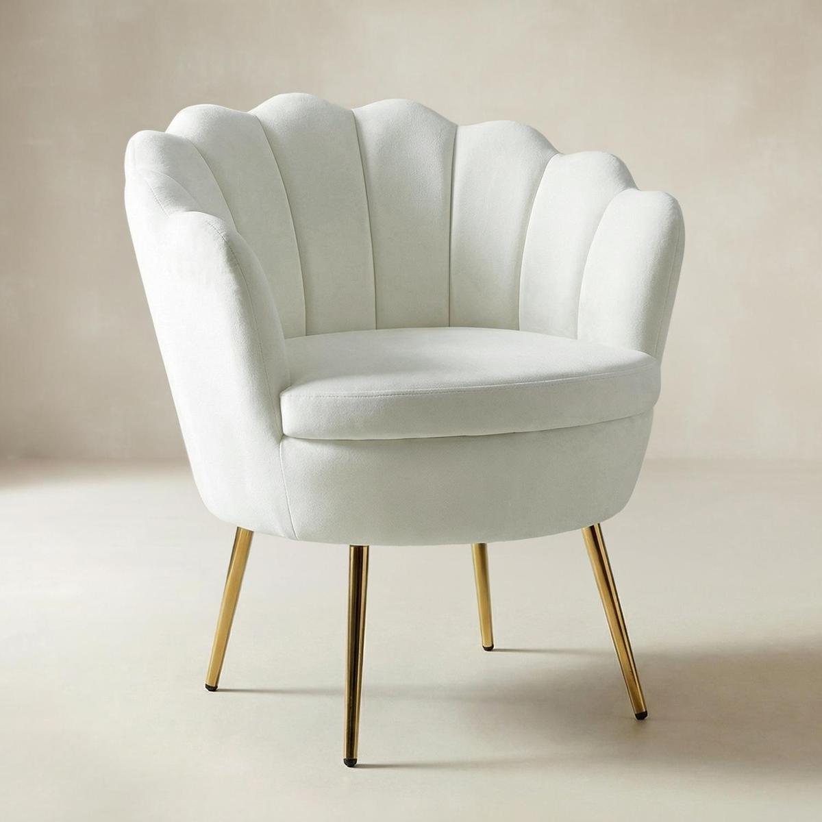 Evelia Velvet Scalloped Barrel Chair with Shell Shaped Back