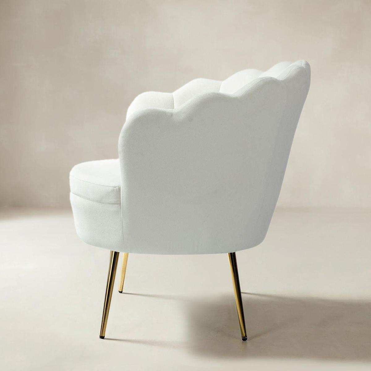 Evelia Velvet Scalloped Barrel Chair with Shell Shaped Back